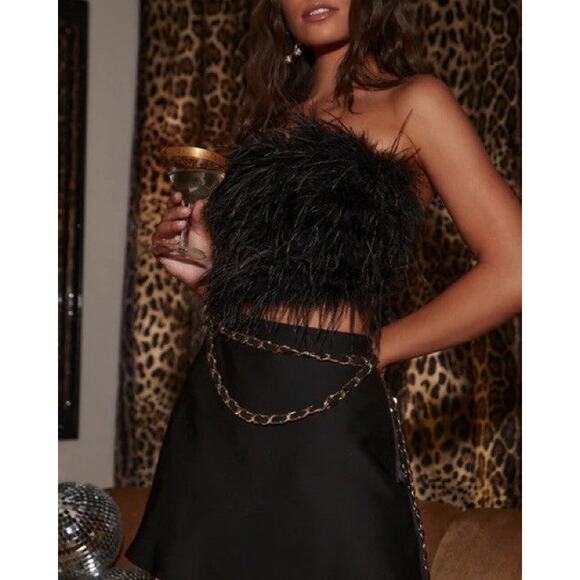 CHANEL Faux Feather Strapless Top - M - Picture 1 of 4